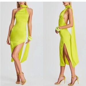 SER.O.YA Marissa Silk Dress in Neon Lime